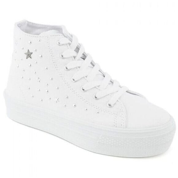 Shoes - NEW Studded Stars White Platform Hi Top Canvas Sneaker Skateboarding Streetwear